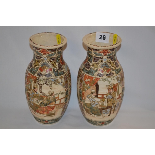 26 - PAIR OF 19TH CENTURY JAPANESE OVIFORM SATSUMA VASES (22CM)