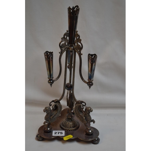 275 - 19TH CENTURY SILVER PLATED EPERGNE STAND ON 3 GRIFFIN SUPPORTS (NO FLUTES)