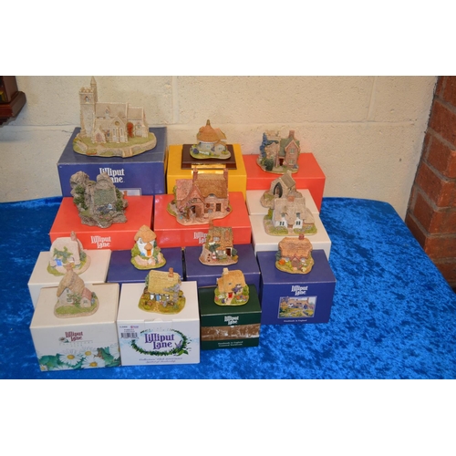 64 - 15 VARIOUS BOXED LILLIPUT LANE COTTAGES AND 1 UNBOXED; SOME A/F