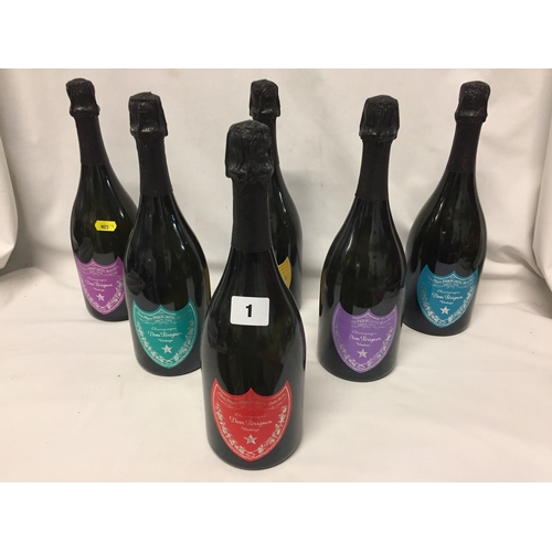 1 - SET OF SIX DOM PERIGNON ANDY WARHOL CHAMPAGNE DISPLAY BOTTLES (EMPTY)