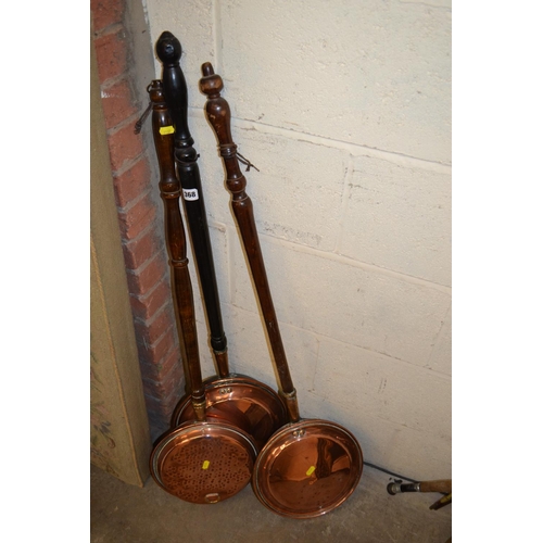 368 - THREE 19TH CENTURY COPPER WARMING PANS