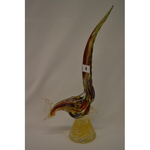 4 - MURANO GLASS MULTICOLOURED EXOTIC BIRD (VERY SLIGHT CHIP TO COMB)