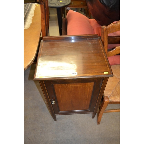 688 - EDWARDIAN INLAID MAHOGANY BEDSIDE CUPBOARD