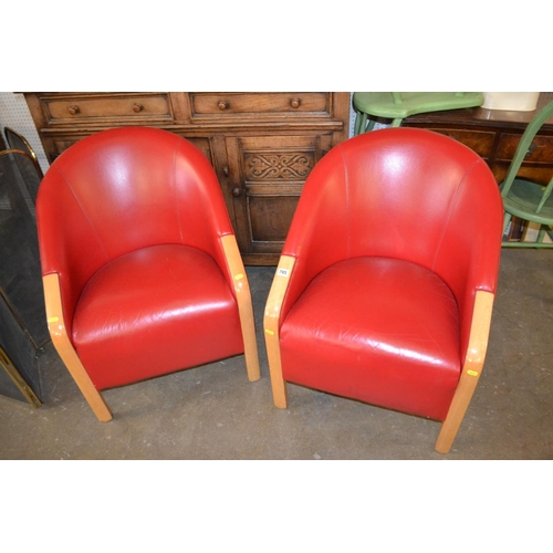 785 - PAIR OF MORGAN RED LEATHER TUB ARMCHAIRS