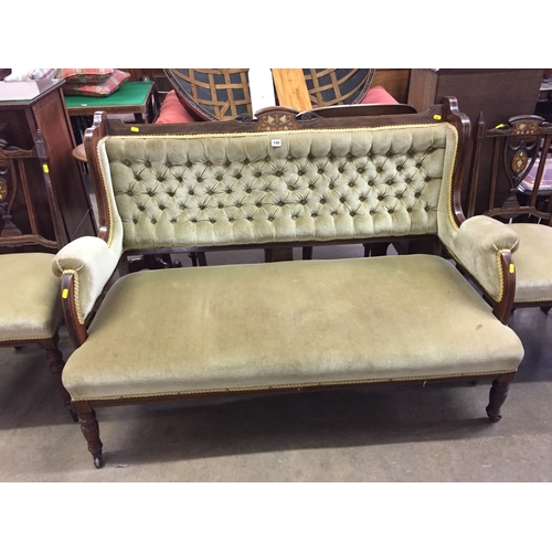 740 - LATE VICTORIAN INLAID ROSEWOOD SALON SUITE COMPRISING 2 SEATER SETTEE, 4 CHAIRS, 2 ARMCHAIRS AND NUR... 