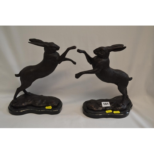 101 - PAIR OF BRONZE BOXING HARES