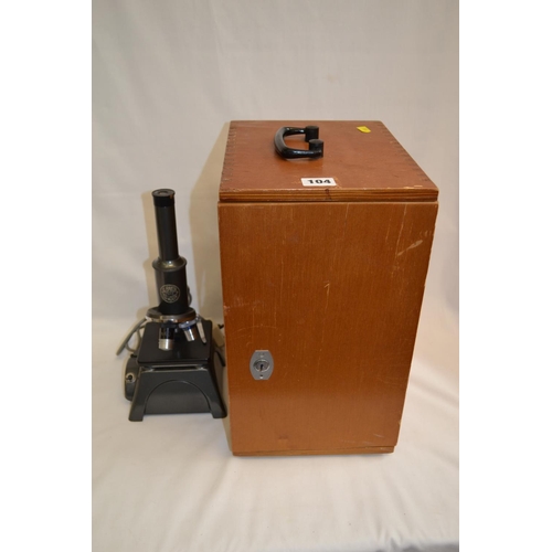 104 - BAKER OF LONDON ELECTRIC MICROSCOPE IN CASE