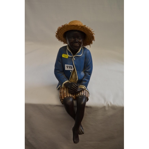 115 - MODERN RESIN MANTLE PIECE FIGURE IN STRAW HAT