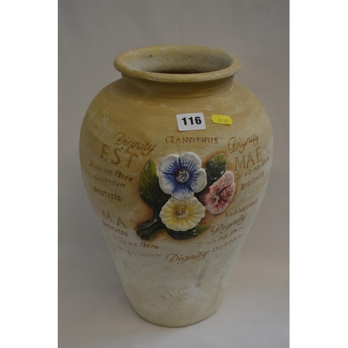116 - STONEWARE VASE DECORATED FLOWERS