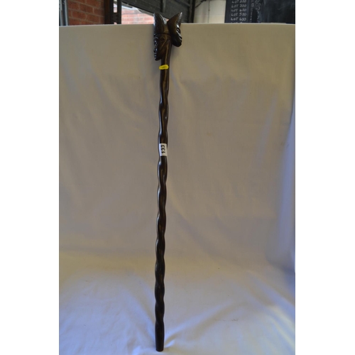 133 - AFRICAN HARDWOOD BARLEYTWIST WALKING CANE WITH CARVED DOUBLE HEAD HANDLE