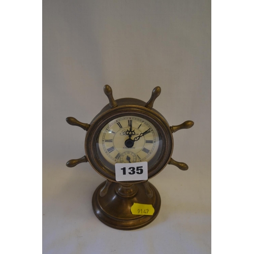 135 - BRASS SHIP'S WHEEL MANTEL CLOCK