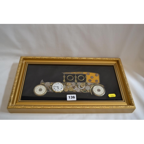 136 - VINTAGE ROLLS ROYCE PICTURE MADE FROM WATCH PARTS IN GILT FRAME