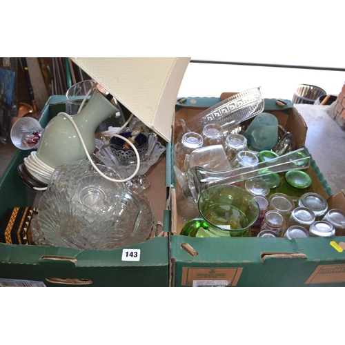 143 - 2 BOXES OF ASSORTED GLASSWARE