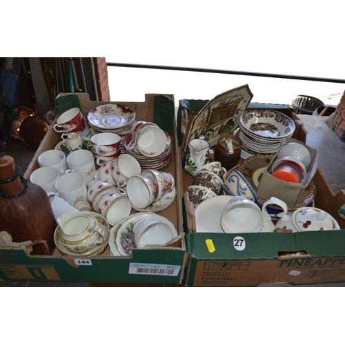 144 - 2 BOXES OF ASSORTED TEAWARE, ETC