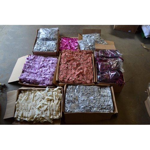 150 - 8 BOXES OF VARIOUS COLOURED BOWS AND RIBBONS