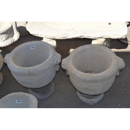704 - PAIR OF 2 HANDLED URNS