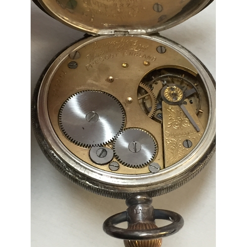 312 - SILVER CASED POCKET WATCH; BIRMINGHAM 1905 BY LANCASHIRE WATCH CO (DENNISON WATCH CASE)