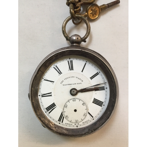 315 - WATCH ALBERT WITH 3 WATCH KEYS, SILVER FOB AND POCKET WATCH (A/F)