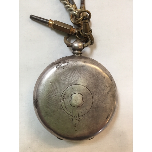 315 - WATCH ALBERT WITH 3 WATCH KEYS, SILVER FOB AND POCKET WATCH (A/F)