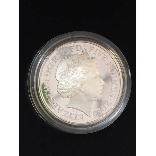 342 - 2015 ROYAL MINT 50TH ANNIVERSARY OF THE DEATH OF SIR WINSTON CHURCHILL £5 COIN (925Ag) (28.28g)