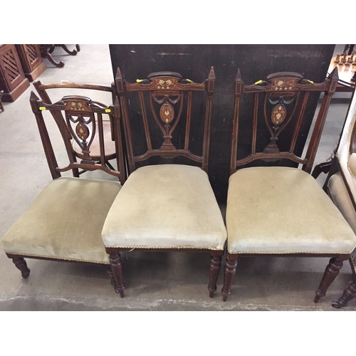 560 - LATE VICTORIAN INLAID ROSEWOOD SALON SUITE COMPRISING 2 SEATER SETTEE, 2 ARMCHAIRS, 4 DINING CHAIRS ... 