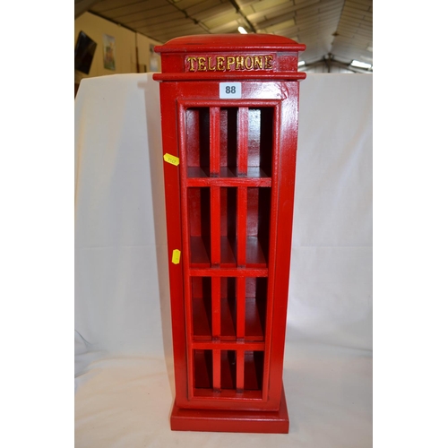 88 - WOODEN RED TELEPHONE BOX TABLE TOP STORAGE CABINET