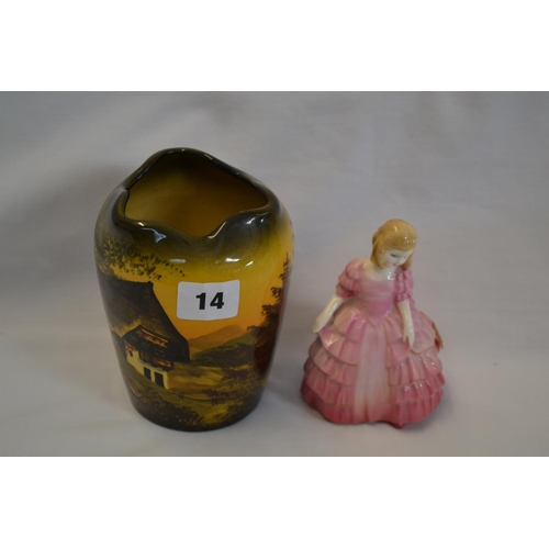 14 - SCHRAMBERG MAJOLICA HAND PAINTED VASE 