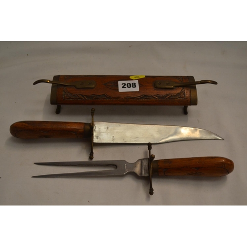 208 - INDIAN TEAK COMBINATION CARVING KNIFE AND FORK