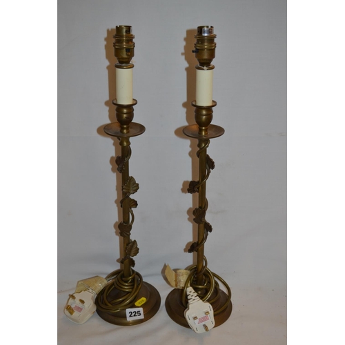 225 - PAIR OF VALSAN BRASS CANDLESTICKS/TABLE LAMPS WITH ENTWINED LEAF DECORATION