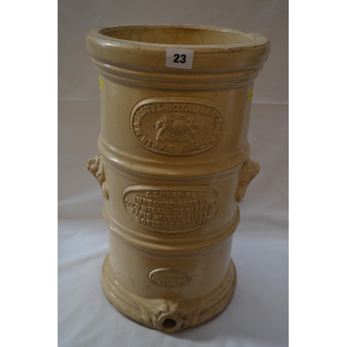 23 - VICTORIAN STONEWARE IMPROVED PATENT GOLD MEDAL SELF CLEANING RAPID WATER SOFTENER BY G. CHEAVINS, BO... 