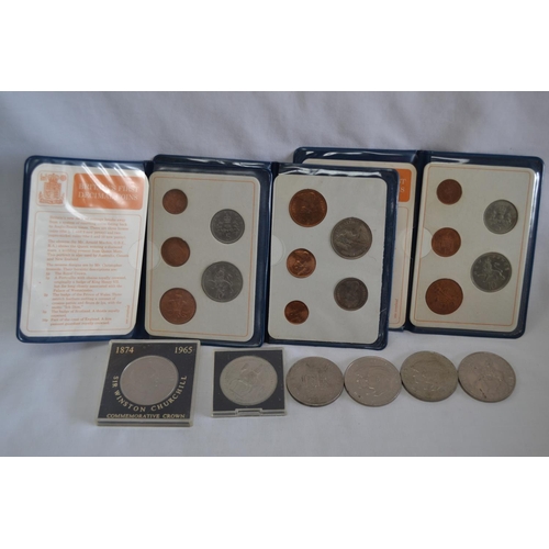 363 - 3 SETS OF BRITAIN'S FIRST DECIMAL COINS AND 6 VARIOUS CROWNS