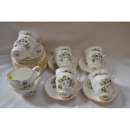 41 - DUCHESS WHITE AND GILT TEA SERVICE WITH BLOSSOM DECORATION (37 PIECES)