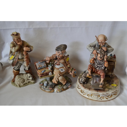 52 - THREE CAPODIMONTE FIGURES OF ARTIST, HAIRDRESSER AND GAMEKEEPER