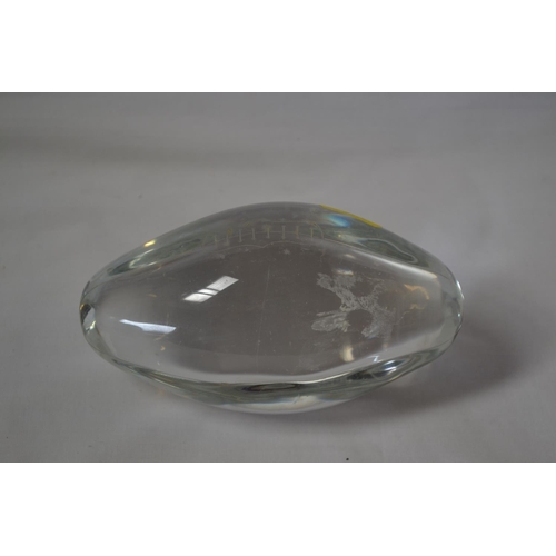 57 - CRYSTAL GLASS RUGBY BALL PAPERWEIGHT