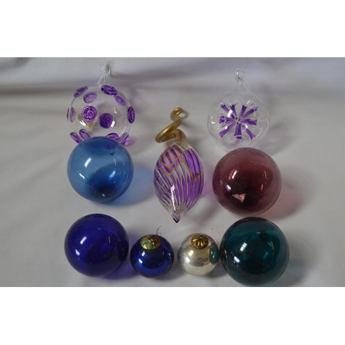 58 - QUANTITY OF COLOURED GLASS BAUBLES, ETC