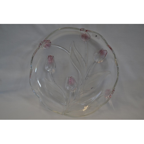 7 - SOUTH AFRICAN GLASS BOWL DECORATED TULIPS WITH SHAPED RIM AND STAND