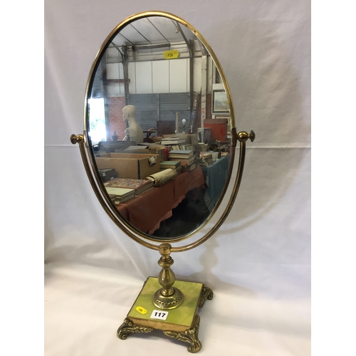 117 - RETRO OVAL BRASS FRAMED SWING DRESSING MIRROR WITH ONYX AND BRASS BASE