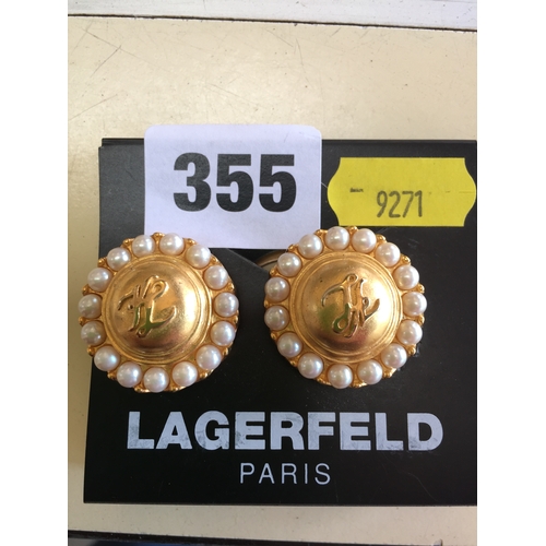 355 - PAIR OF KARL LAGERFELD KL LOGO PEARL EARRINGS