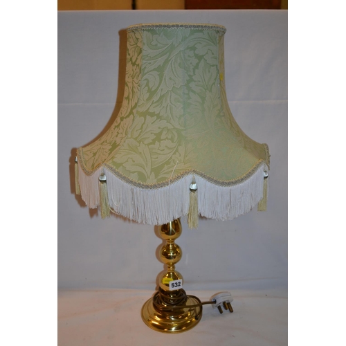 532 - BRASS TABLE LAMP AND SHADE