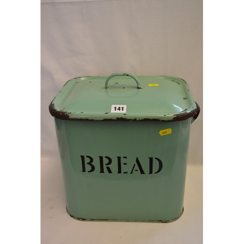 141 - VINTAGE GREEN ENAMEL BREAD BIN