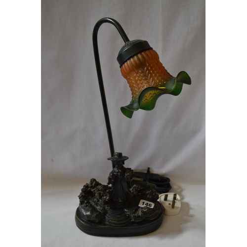 146 - TIFFANY STYLE DESK LAMP WITH FIGURE OF CHILD ON BASE