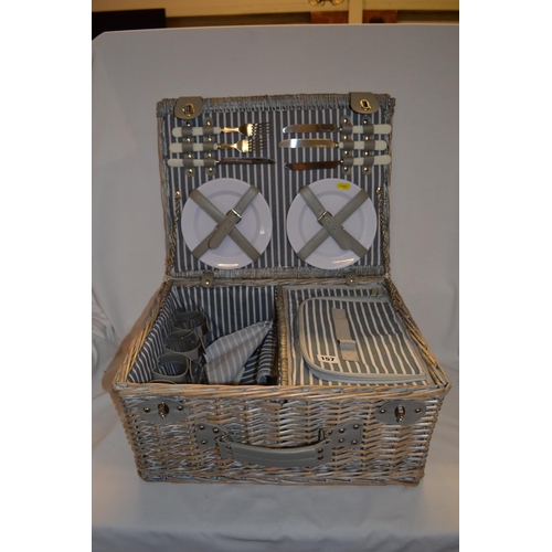 157 - GOOD QUALITY CANE PICNIC BASKET WITH FITTINGS