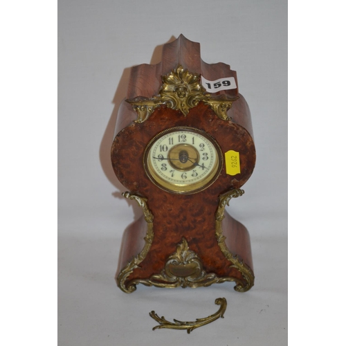 159 - EDWARDIAN BALLOON SHAPED BURR WALNUT MANTEL CLOCK WITH ORMOLU MOUNTS