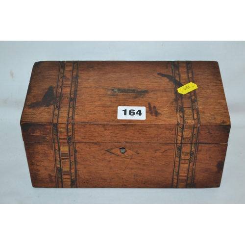 164 - 19TH CENTURY MAHOGANY BOX WITH TUNBRIDGEWARE BANDING (MARKED TOP)