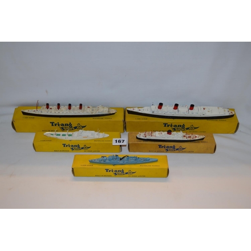 167 - 5 TRI-ANG METAL WATERLINE MODEL BOATS 1:1200 SCALE