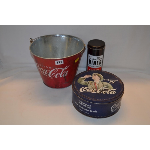 172 - COCA COLA ICE BUCKET AND 2 TINS