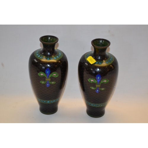 177 - PAIR OF ORIENTAL OVIFORM CLOISONNE VASES 18CM (1 WITH SMALL DAMAGE TO BODY)