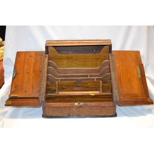 185 - 19TH CENTURY BURR WALNUT STATIONERY BOX WITH SLOPING FRONT, FITTED INTERIOR (REQUIRES SOME ATTENTION... 