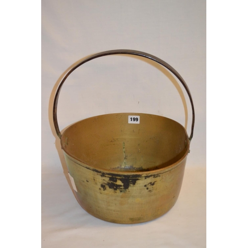 199 - 19TH CENTURY BRASS PRESERVING PAN WITH IRON HANDLE