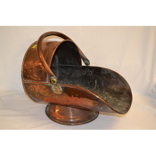 203 - GEORGIAN COPPER COAL HELMET WITH HINGED HANDLE